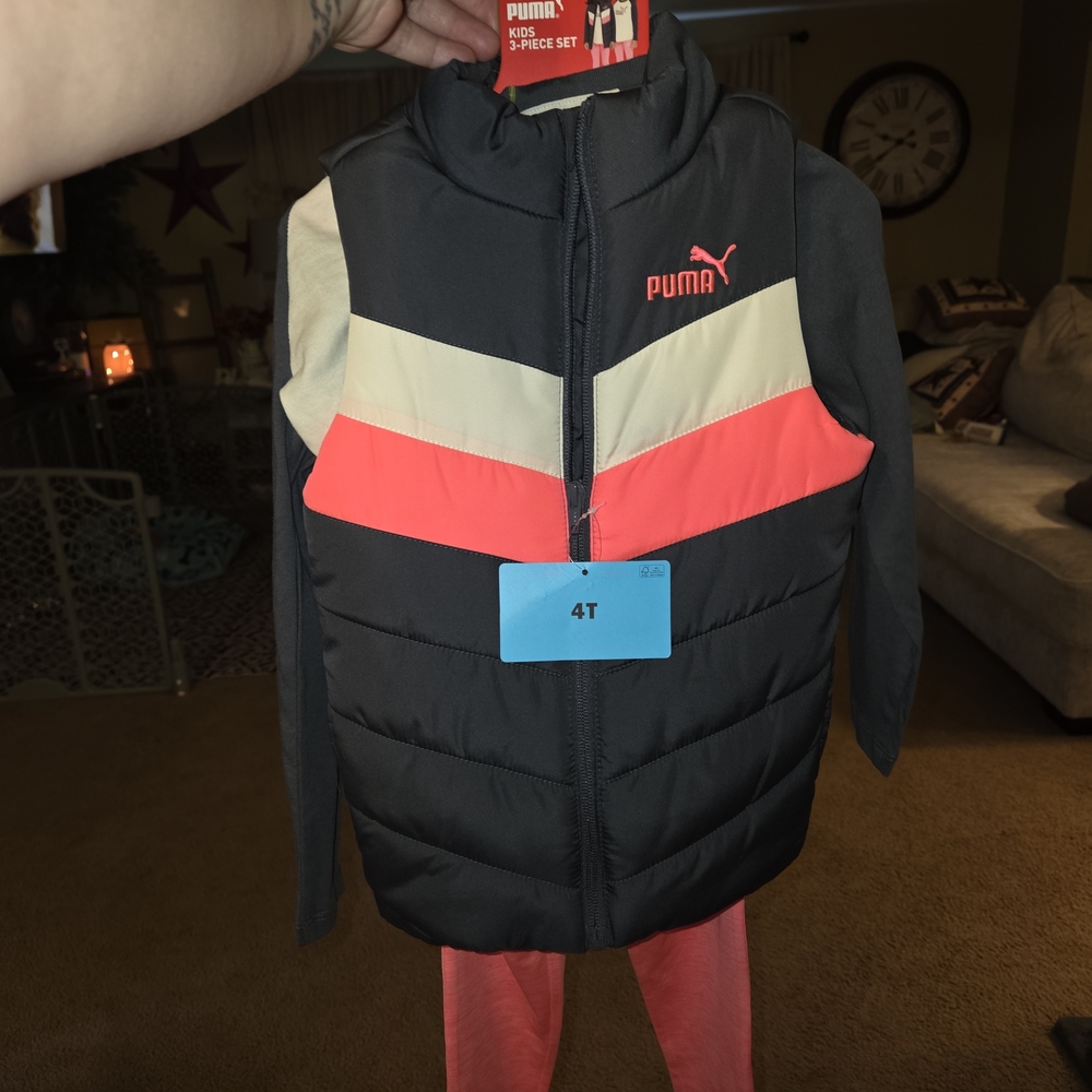Puma Kids' Black and Coral Puffer Jacket